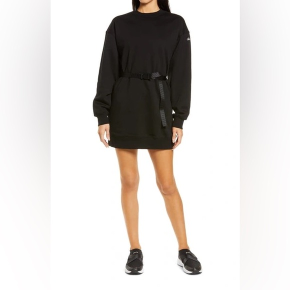 Alo Cityscape Belted Sweatshirt Dress XS BLack - Picture 4 of 8